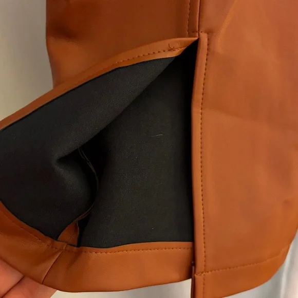 Lane 201 Bronzed Broadway Vegan Leather Pant Brown Straight Leg Split Hem, M - Picture 6 of 8